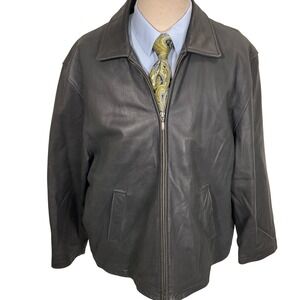 Brooks Sport Leather Jacket Mens XLarge Black Moto Zip Wool Blend Lining